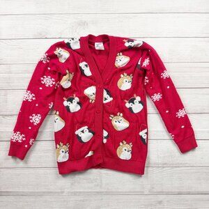 Squishmallows Kids Cardigan Red Holiday Button Up Sweater XL